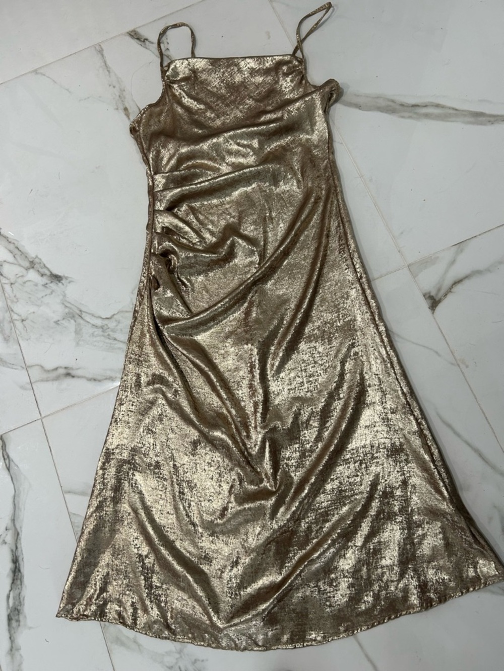 Gold Metallic Slip Maxi Dress - Elegant Evening Maxi Size L